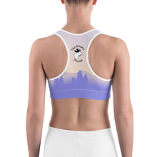 Load image into Gallery viewer, Sports Bra Purple Yellow Sky Moose Silhouette