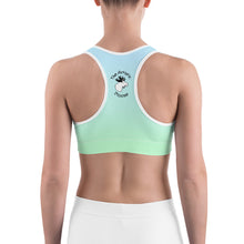 Load image into Gallery viewer, Sports Bra Blue Lime Green Periwinkle Moose Silhouette