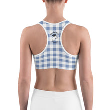 Load image into Gallery viewer, Sports Bra Blue Plaid Mama Bear One Cub