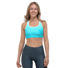 Load image into Gallery viewer, Sports Bra Aqua Blue Gradient Moose Silhouette