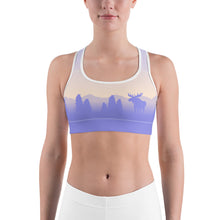 Load image into Gallery viewer, Sports Bra Purple Yellow Sky Moose Silhouette