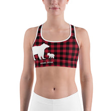Load image into Gallery viewer, Sports Bra Red Plaid Mama Bear One Cub