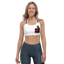 Load image into Gallery viewer, Sports Bra White Front Red Plaid Bear In Pocket