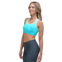Load image into Gallery viewer, Sports Bra Aqua Blue Gradient Moose Silhouette