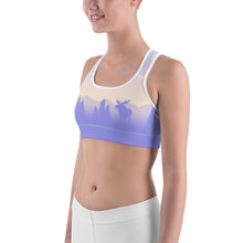 Load image into Gallery viewer, Sports Bra Purple Yellow Sky Moose Silhouette