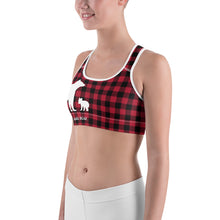 Load image into Gallery viewer, Sports Bra Red Plaid Mama Bear One Cub