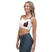 Load image into Gallery viewer, Sports Bra White Front Red Plaid Bear In Pocket