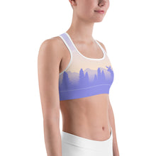 Load image into Gallery viewer, Sports Bra Purple Yellow Sky Moose Silhouette