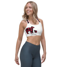 Load image into Gallery viewer, Sports Bra Red Plaid White Front Red Plaid Mama Bear One Cub