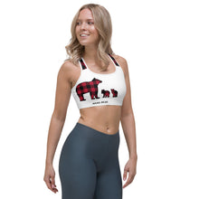 Load image into Gallery viewer, Sports Bra White Front Red Plaid Mama Bear Two Cubs