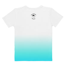 Load image into Gallery viewer, Women's T-shirt White Aqua Blue Bear Reading