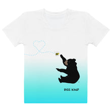 Load image into Gallery viewer, Women's T-shirt White Aqua Blue Bee Kind