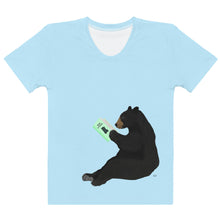 Load image into Gallery viewer, Women's T-shirt Light Blue Bear Reading