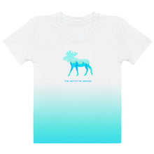 Load image into Gallery viewer, Women's T-shirt White Aqua Blue The Artistic Moose