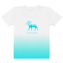 Load image into Gallery viewer, Women's T-shirt White Aqua Blue The Artistic Moose