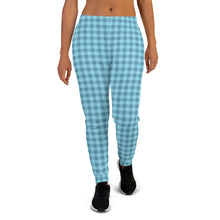Load image into Gallery viewer, Women's Joggers Aqua Blue Plaid