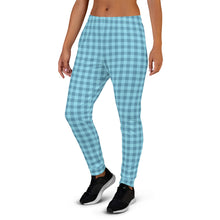 Load image into Gallery viewer, Women's Joggers Aqua Blue Plaid