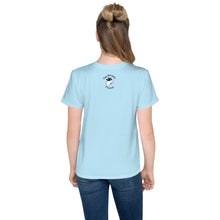 Load image into Gallery viewer, Youth Crew Neck T-shirt Light Blue Bear Reading Blue Book