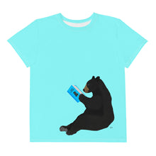 Load image into Gallery viewer, Youth Crew Neck T-shirt Aqua Bear Reading