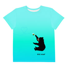 Load image into Gallery viewer, Youth Crew Neck T-shirt Aqua Green Blue Bee Kind