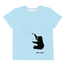Load image into Gallery viewer, Youth Crew Neck T-shirt Light Blue Bee Kind