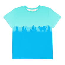 Load image into Gallery viewer, Youth Crew Neck T-shirt Aqua Darker Blue Bear Silhouette