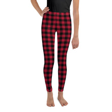 Load image into Gallery viewer, Youth Leggings Red Plaid Time For A Bear Hug