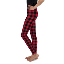 Load image into Gallery viewer, Youth Leggings Red Plaid Time For A Bear Hug