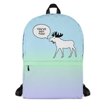 Load image into Gallery viewer, Backpack Blue Lime Green Periwinkle You&#39;ve Got This Moose on Top
