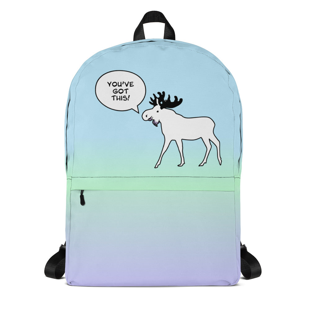 Backpack Blue Lime Green Periwinkle You've Got This Moose on Top