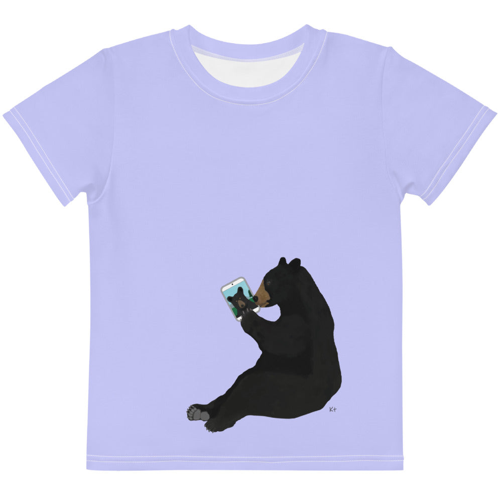 Kids Crew Neck T-shirt Periwinkle Bear With iPad