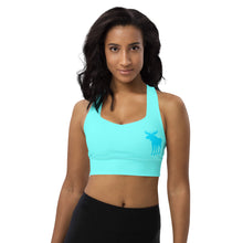 Load image into Gallery viewer, Longline Sports Bra Aqua Moose Silhouette
