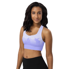 Load image into Gallery viewer, Longline Sports Bra Periwinkle Moose Silhouette
