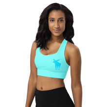 Load image into Gallery viewer, Longline Sports Bra Aqua Moose Silhouette
