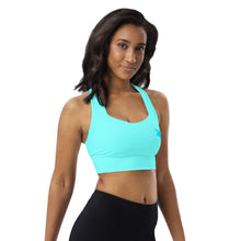 Load image into Gallery viewer, Longline Sports Bra Aqua Moose Silhouette
