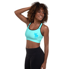 Load image into Gallery viewer, Padded Sports Bra Aqua Moose Silhouette
