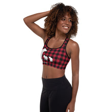 Load image into Gallery viewer, Padded Sports Bra Red Plaid Mama Bear Two Cubs
