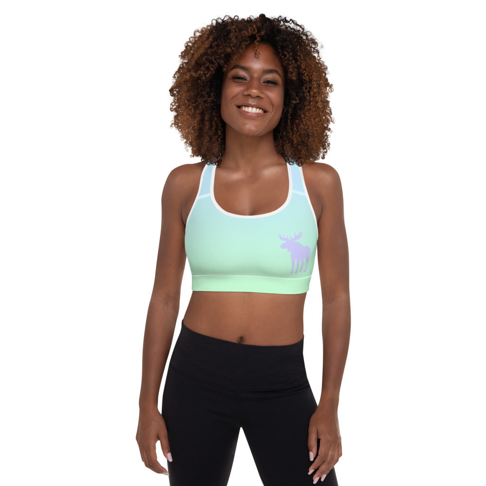 Padded Sports Bra Blue Lime Green Periwinkle Moose Silhouette