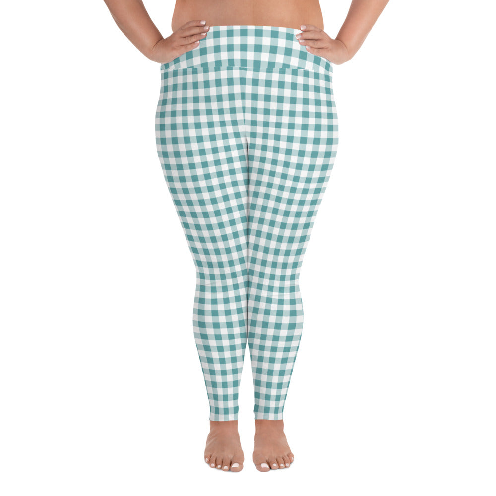 Plus Size Leggings Aqua Plaid  2XL