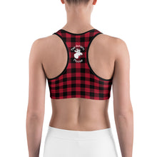 Load image into Gallery viewer, Sports Bra Red Plaid Mama Bear One Cub
