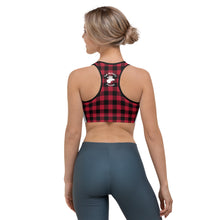 Load image into Gallery viewer, Sports Bra White Front Red Plaid Mama Bear Two Cubs
