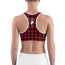 Load image into Gallery viewer, Sports Bra Red Plaid Mama Bear One Cub
