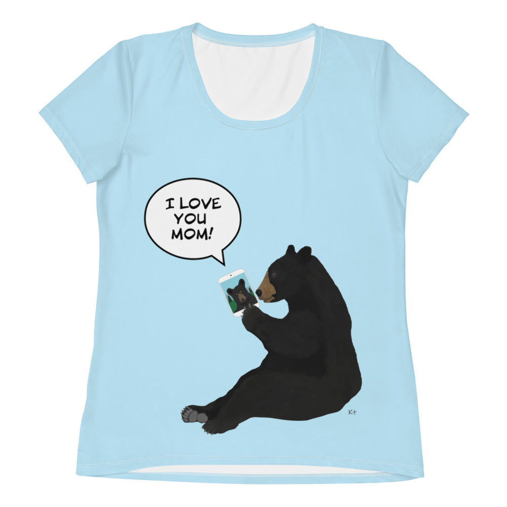 Women's Athletic T-shirt Light Blue I Love You Mom