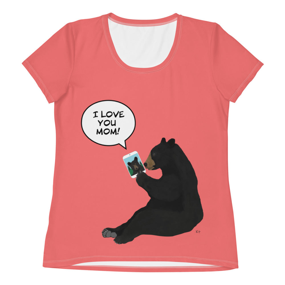 Women's Athletic T-shirt Coral I Love You Mom