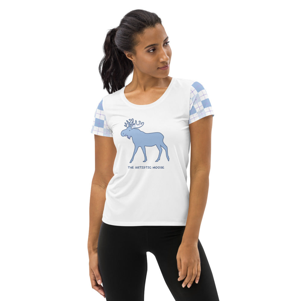 Women's Athletic T-shirt Blue Plaid The Artistic Moose