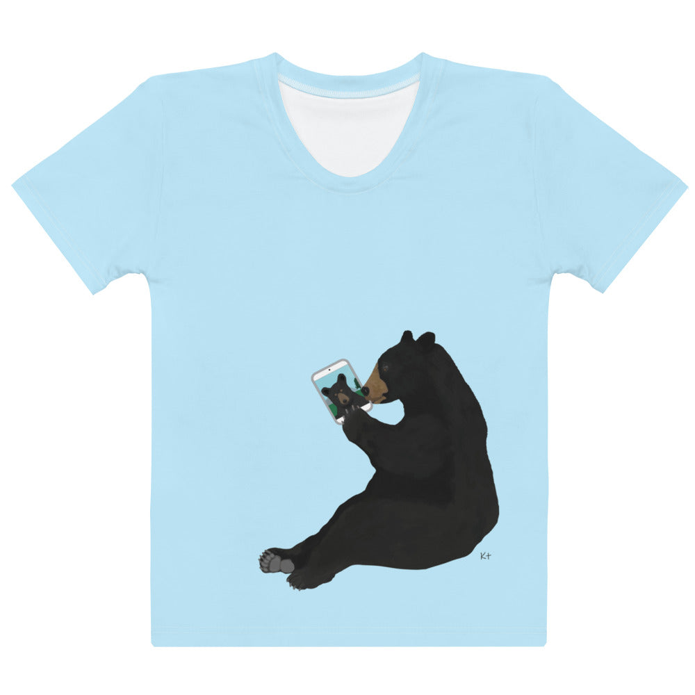 Women's T-shirt Light Blue Bear With iPad