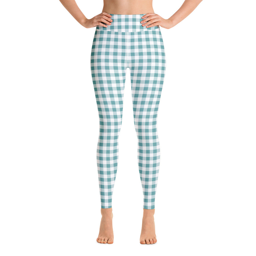 Yoga Leggings Aqua Plaid