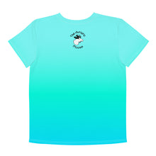 Load image into Gallery viewer, Youth Crew Neck T-shirt Aqua Green Blue Bear With iPad
