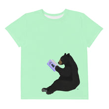 Load image into Gallery viewer, Youth Crew Neck T-shirt Lime Green Bear Reading
