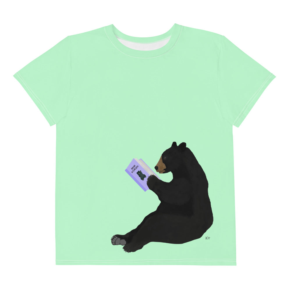 Youth Crew Neck T-shirt Lime Green Bear Reading